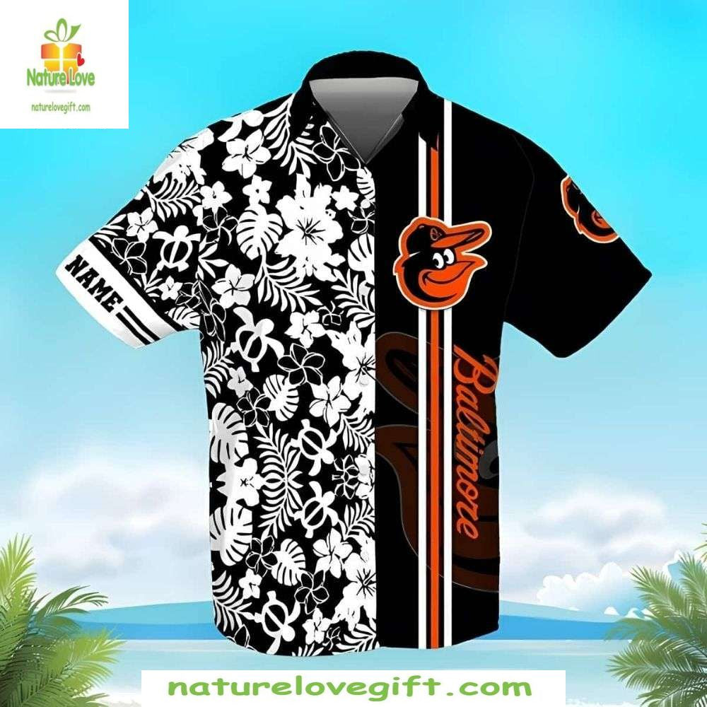 Baltimore Orioles Hawaiian Shirt Monochrome Floral Button-Up Baseball Apparel
