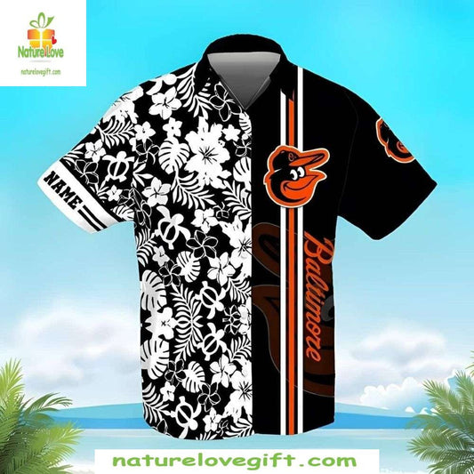 Baltimore Orioles Hawaiian Shirt Monochrome Floral Button-Up Baseball Apparel