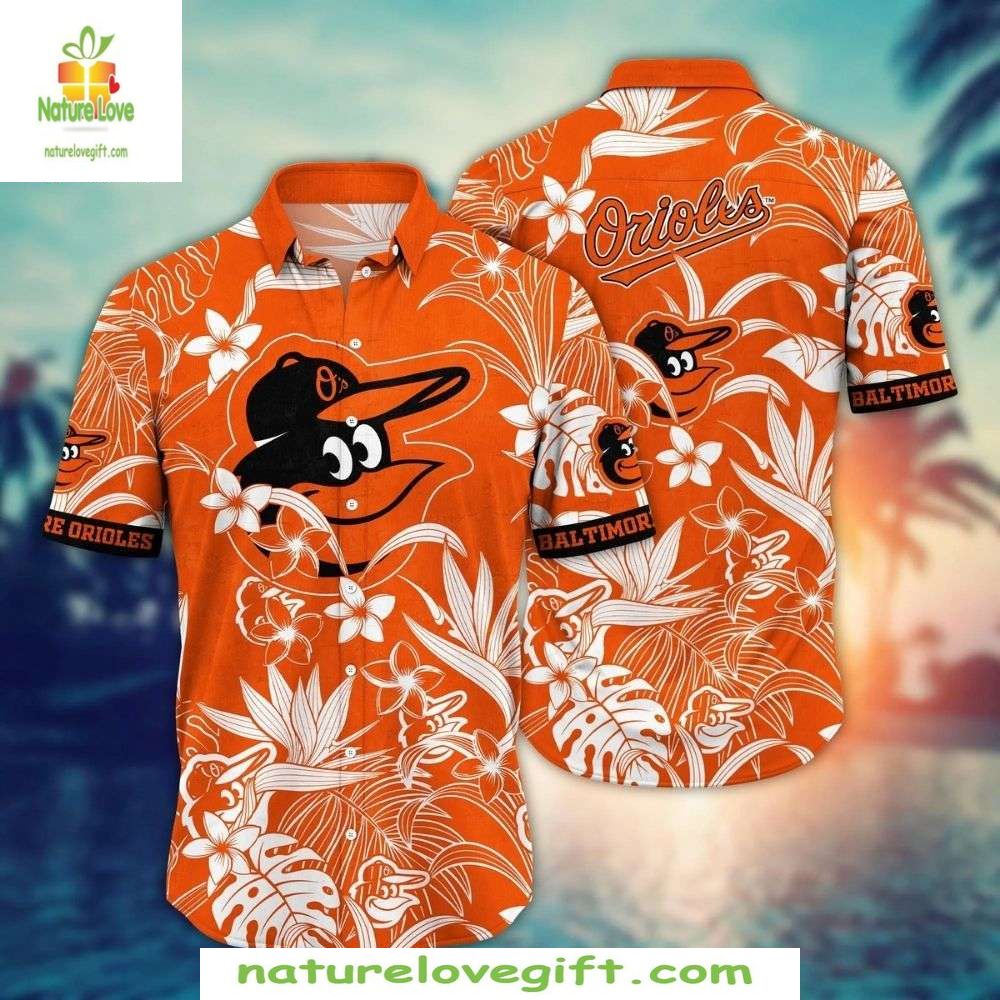 Baltimore Orioles Hawaiian Shirt MLB Baseball Apparel White Hibiscus