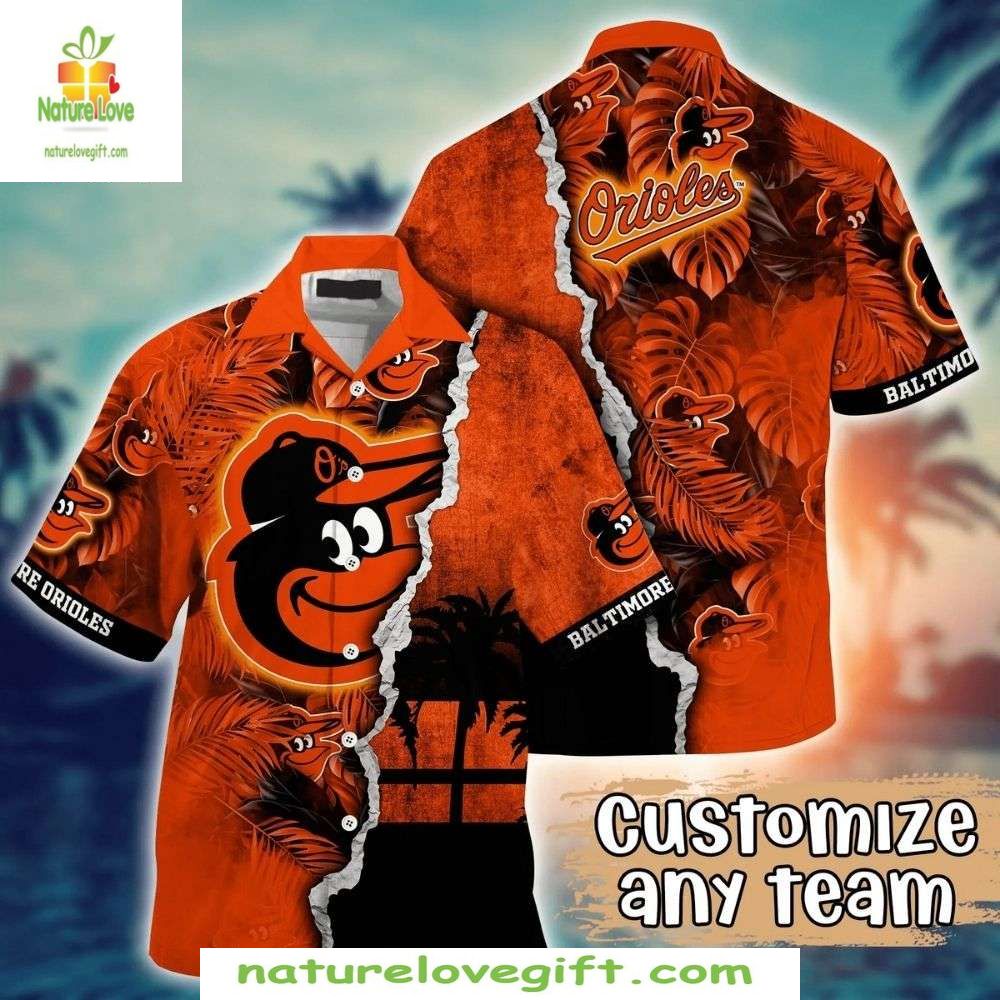 Baltimore Orioles Hawaiian Shirt Custom Orange Flora MLB Baseball Apparel