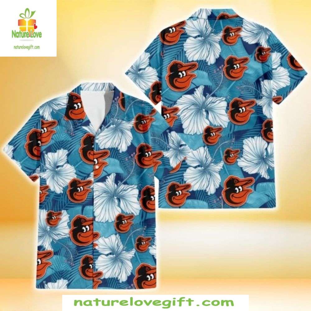 Baltimore Orioles MLB Hawaiian Shirt Deep Blue Palm Hibiscus Baseball Apparel