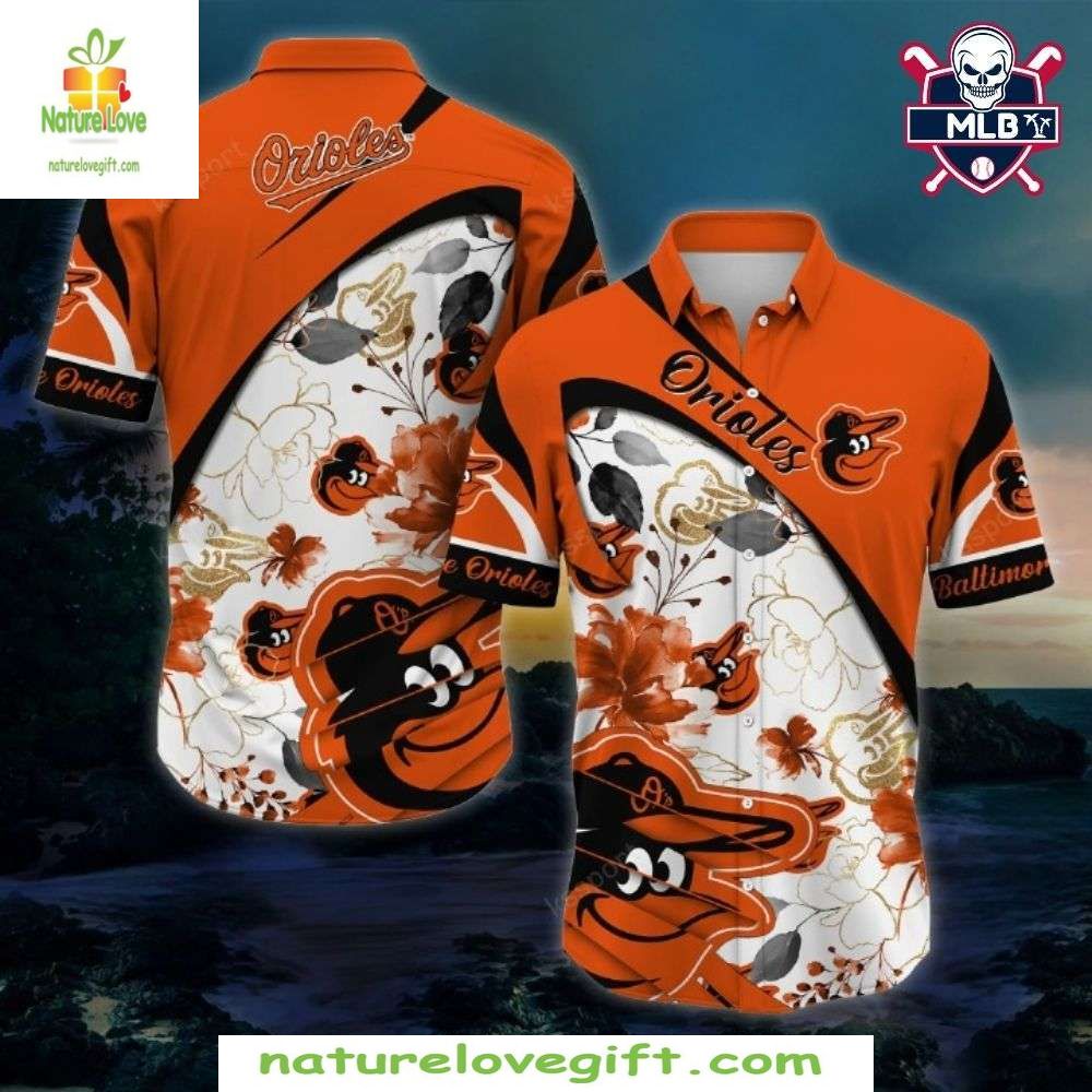 Baltimore Orioles Hawaiian Shirt Floral White Panel MLB Baseball Apparel