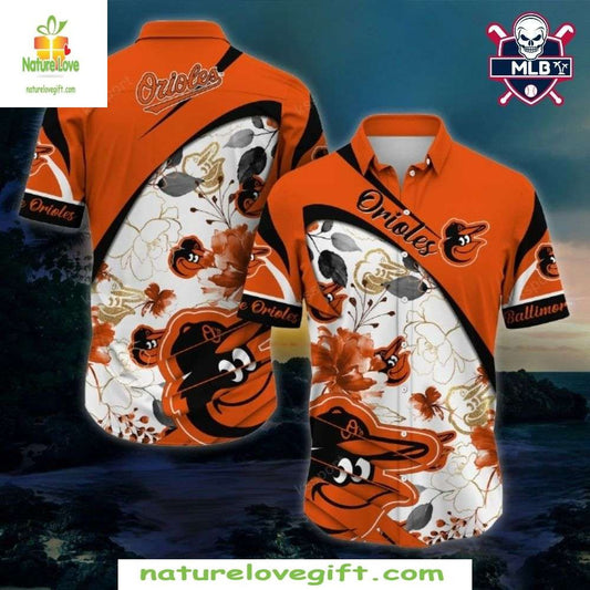 Baltimore Orioles Hawaiian Shirt Floral White Panel MLB Baseball Apparel