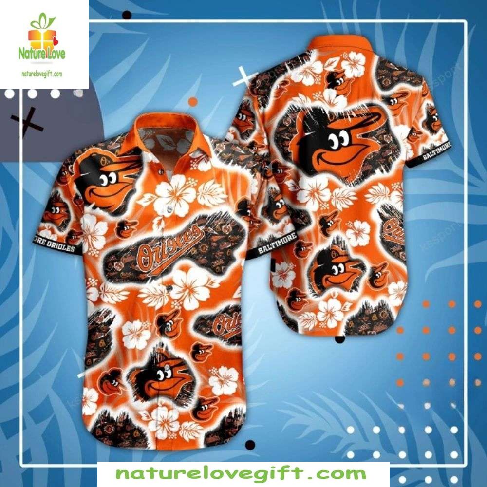 Baltimore Orioles Hawaiian Shirt Floral Orange Aloha Baseball Apparel