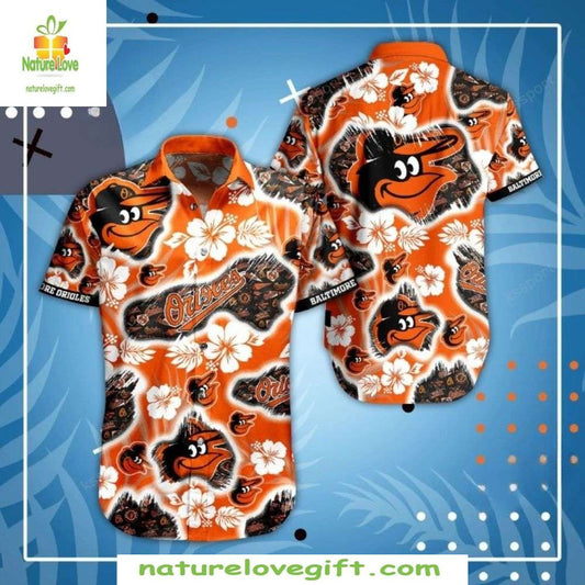 Baltimore Orioles Hawaiian Shirt Floral Orange Aloha Baseball Apparel