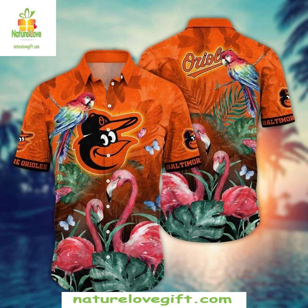 Baltimore Orioles MLB Hawaiian Shirt Flamingo Tropical Birds Baseball Apparel