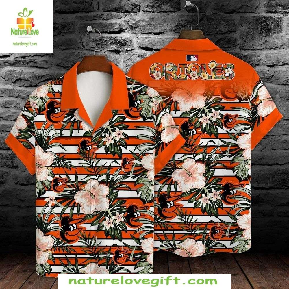 Baltimore Orioles Hawaiian Shirt Vibrant Orange Floral MLB Baseball Apparel