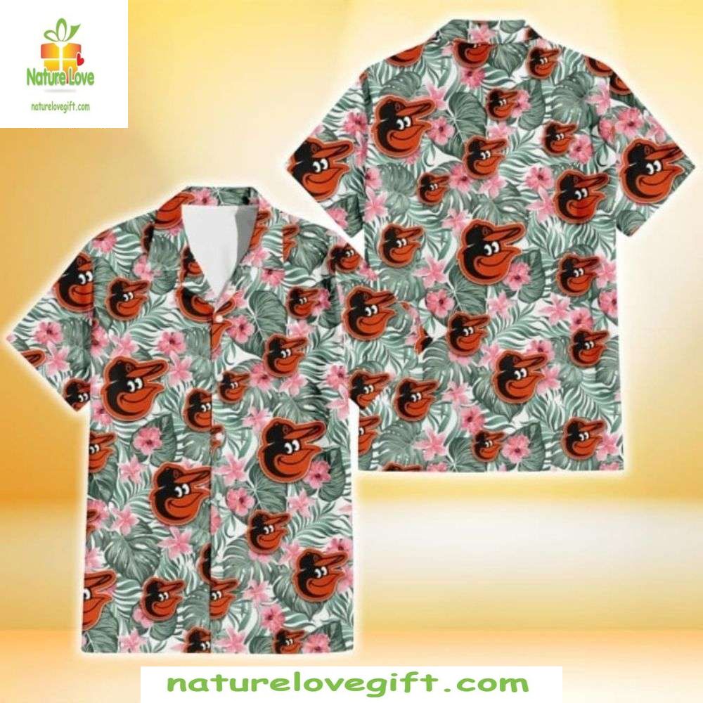 Baltimore Orioles Hawaiian Shirt Green Floral Tropical Baseball Apparel