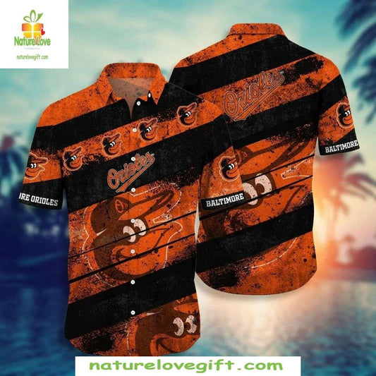 Baltimore Orioles Hawaiian Shirt Vintage Orange Black Grunge MLB Baseball