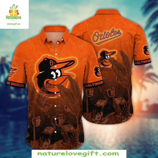 Baltimore Orioles Hawaiian Shirt with Logo and Leaf Silhouette – Stylish Baseball Apparel