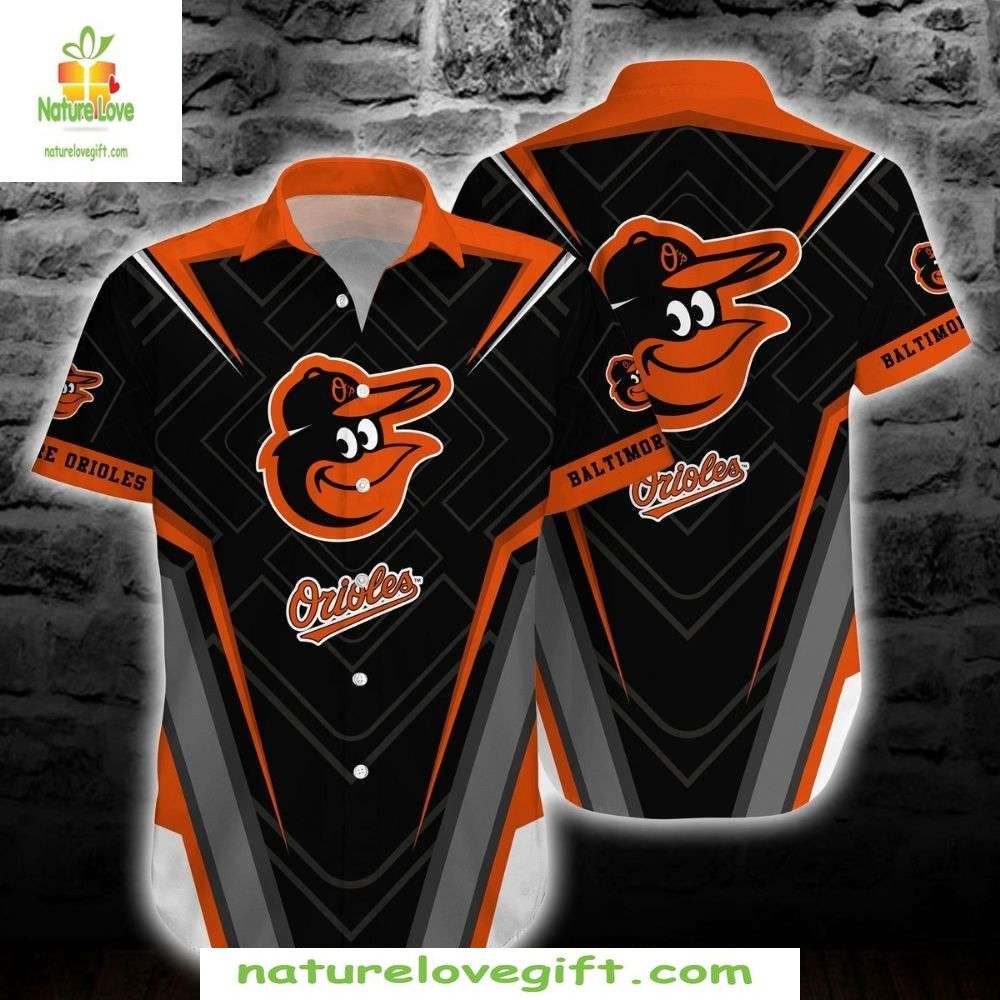 Baltimore Orioles MLB Hawaiian Shirt Black Striped Baseball Apparel