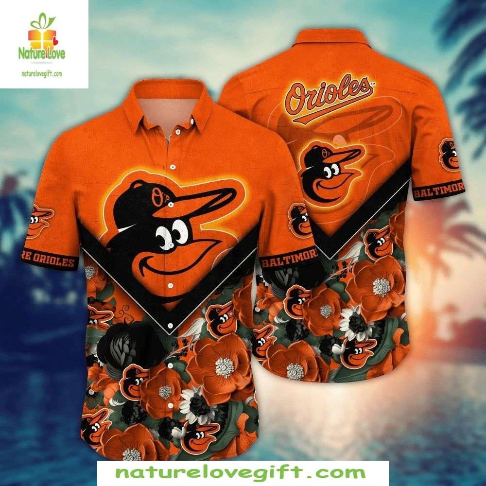 Baltimore Orioles MLB Hawaiian Shirt Monochrome Floral Baseball Apparel