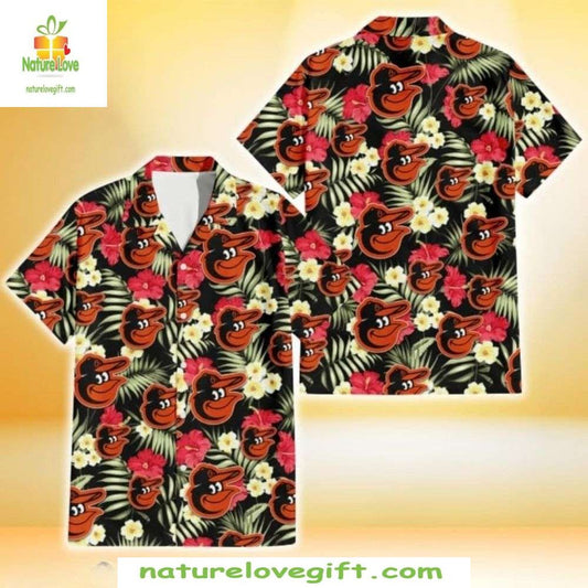 Baltimore Orioles Hawaiian Shirt Orange Black Floral MLB Baseball Apparel