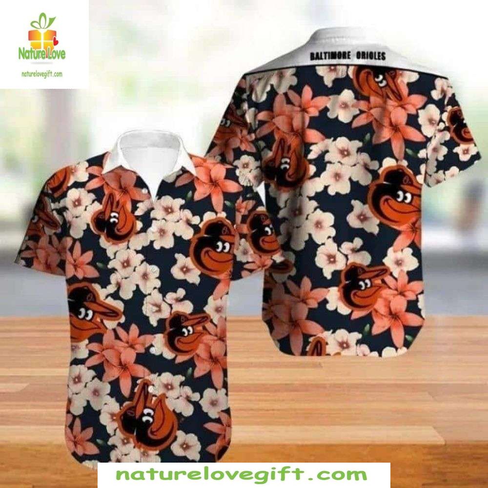 Baltimore Orioles Hawaiian Shirt Orange Bloom MLB Baseball Apparel