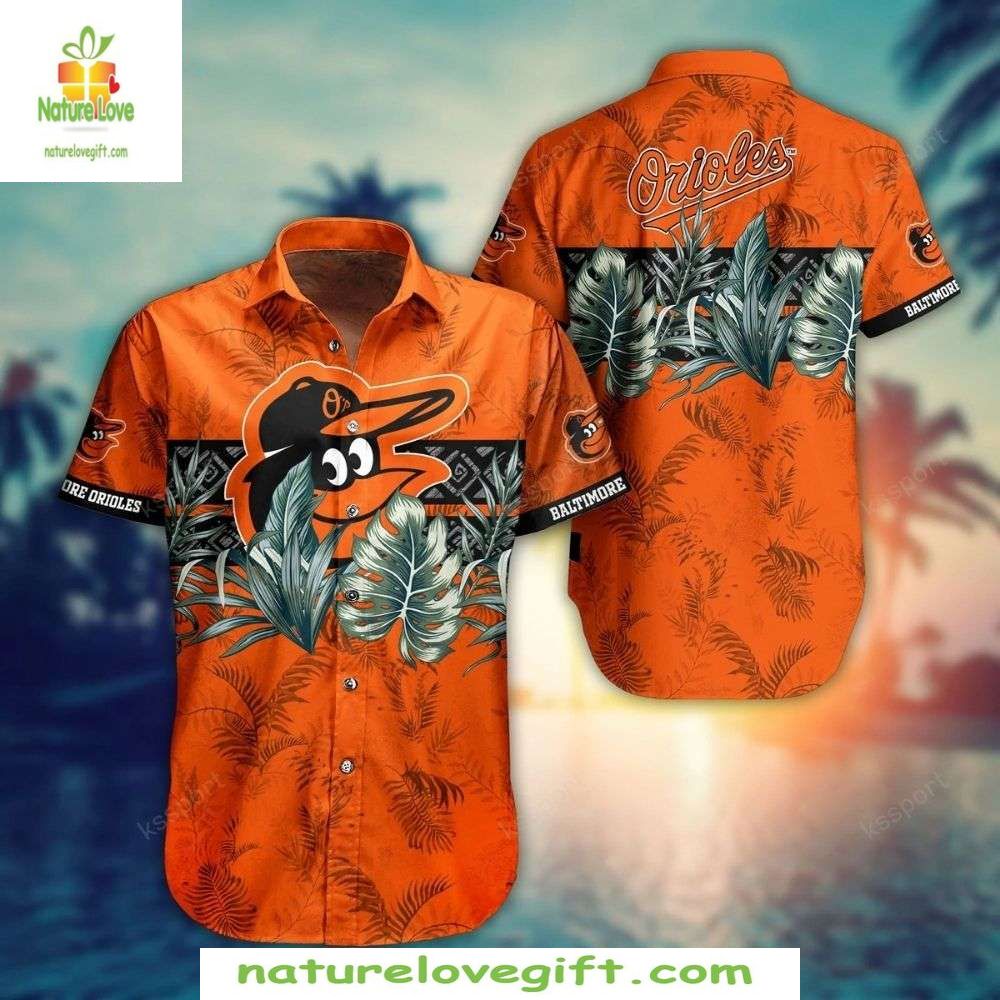 Baltimore Orioles MLB Hawaiian Shirt Palm Fronds Logo Baseball Apparel