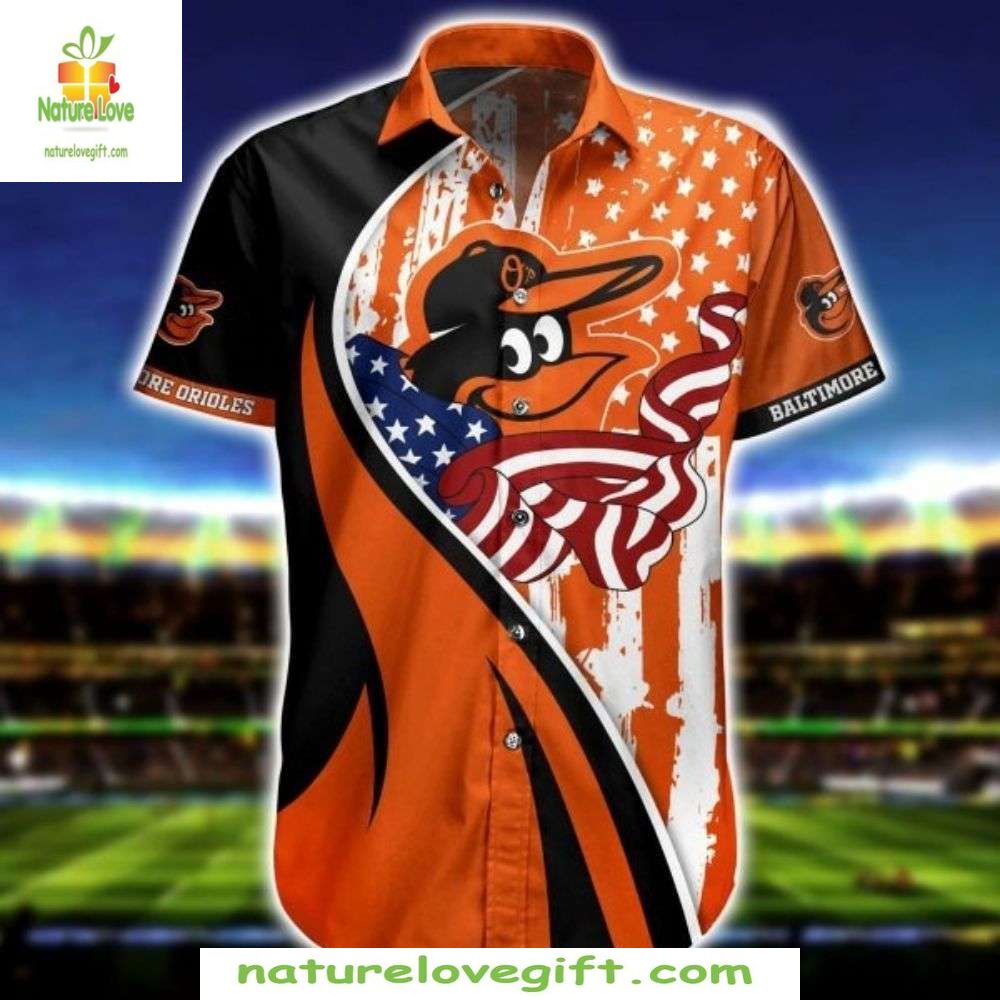 Baltimore Orioles Hawaiian Shirt Patriotic Eagle Graphic MLB Baseball Apparel