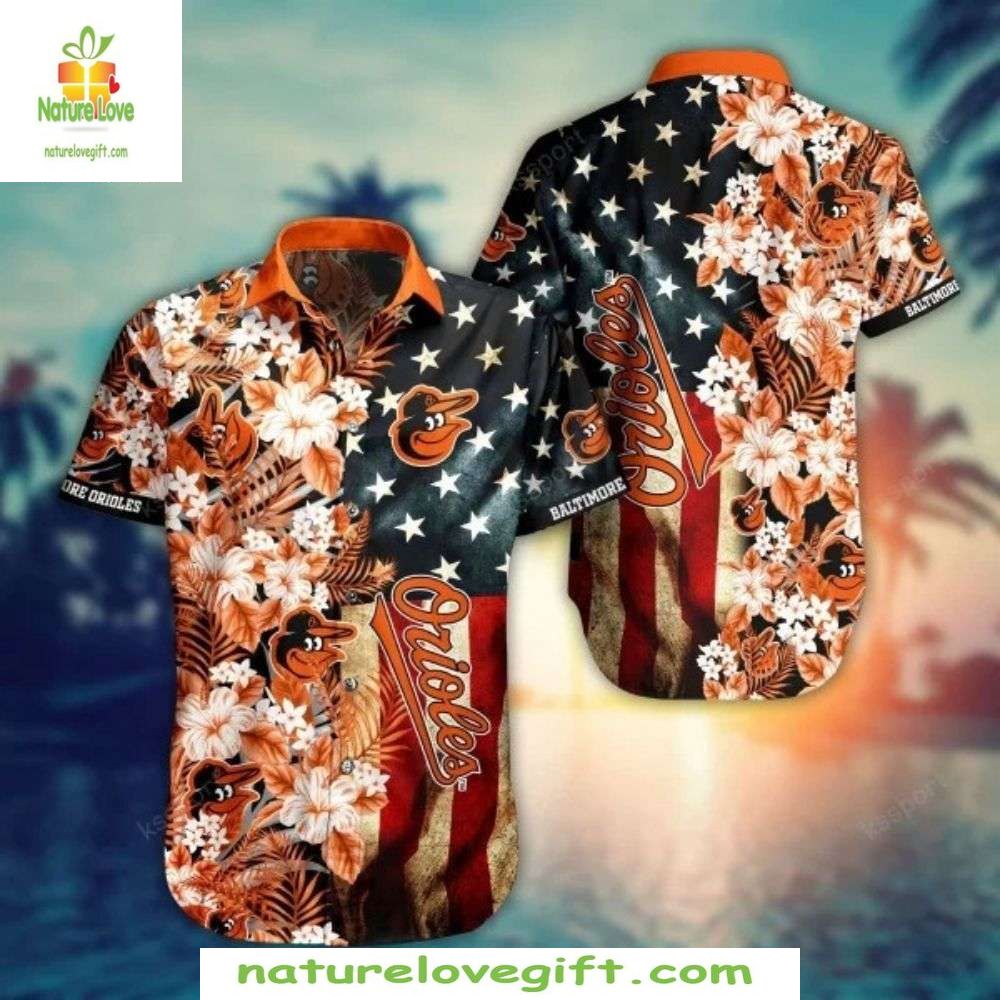 Baltimore Orioles Hawaiian Shirt Stars Stripes Floral MLB Baseball Apparel