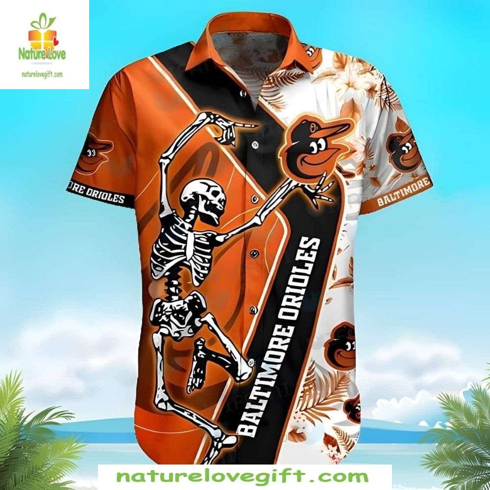 Baltimore Orioles Hawaiian Shirt Skeleton Pitch Stylish Baseball Apparel