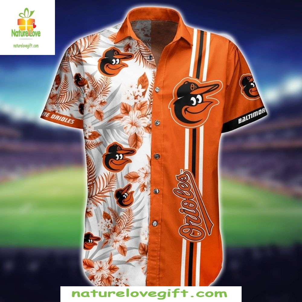 Baltimore Orioles MLB Hawaiian Shirt Sporty Stripe Floral Baseball Apparel