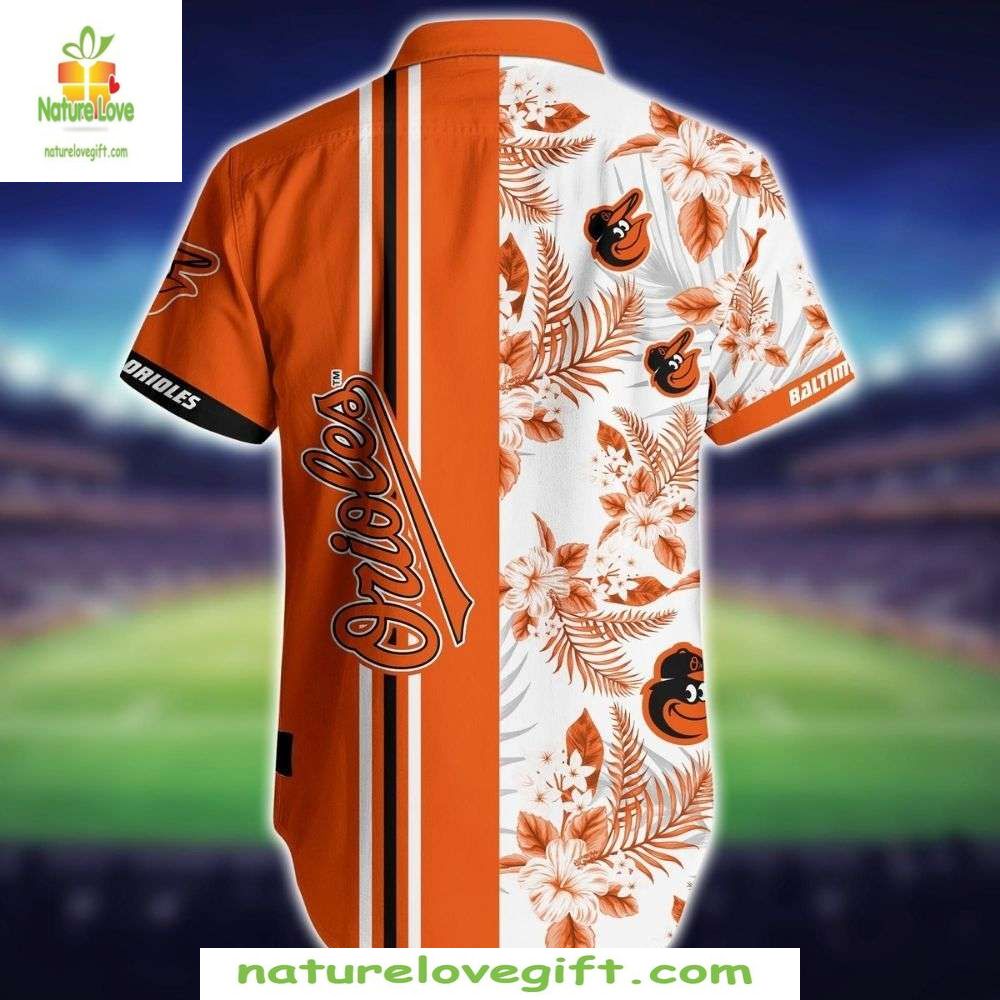 Baltimore Orioles MLB Hawaiian Shirt Sporty Stripe Floral Baseball Apparel