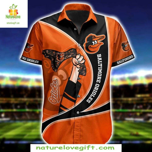 Baltimore Orioles MLB Hawaiian Shirt Sporty Stripe Baseball Apparel