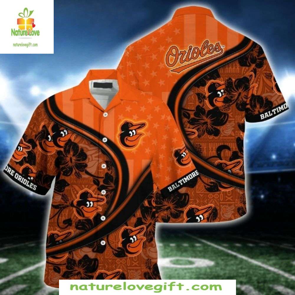 Baltimore Orioles Hawaiian Shirt MLB Baseball Apparel Starry Night USA Flag