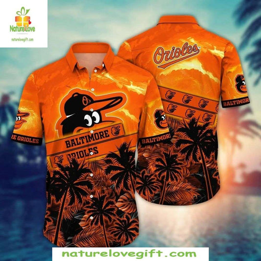 Baltimore Orioles Hawaiian Shirt Sunset Palm Stylish Baseball Apparel