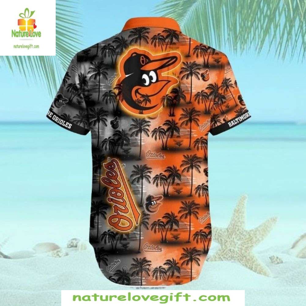 Baltimore Orioles Hawaiian Shirt MLB Baseball Sunset Palms Button Up