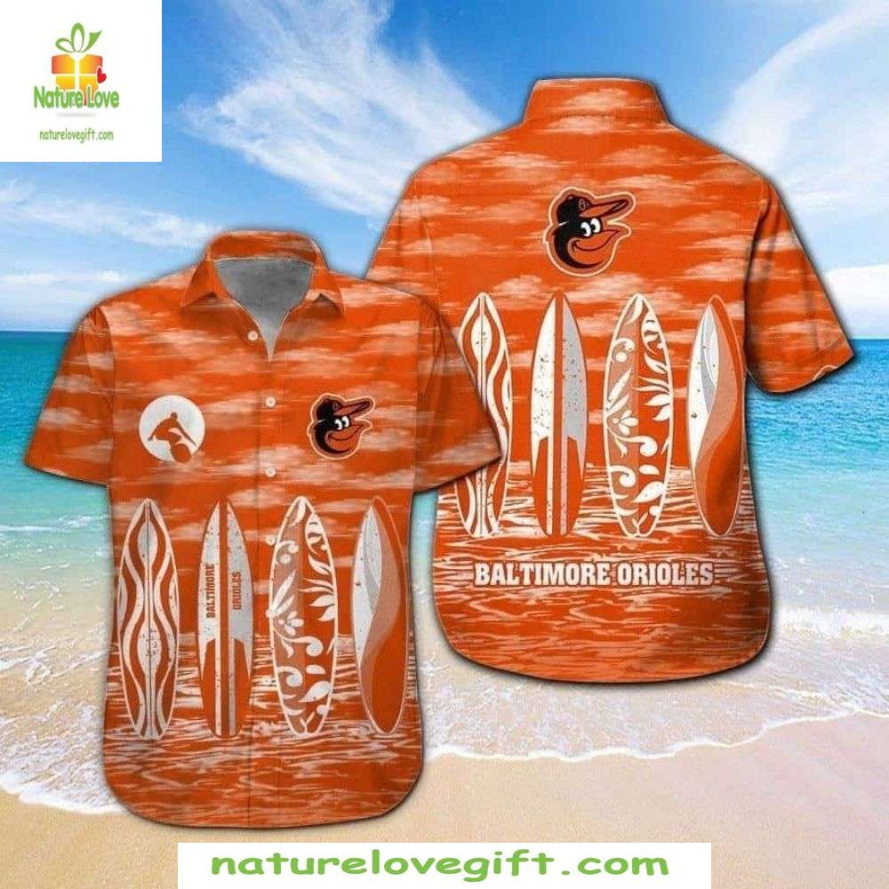 Baltimore Orioles MLB Hawaiian Shirt Surfboard Sunset Baseball Apparel