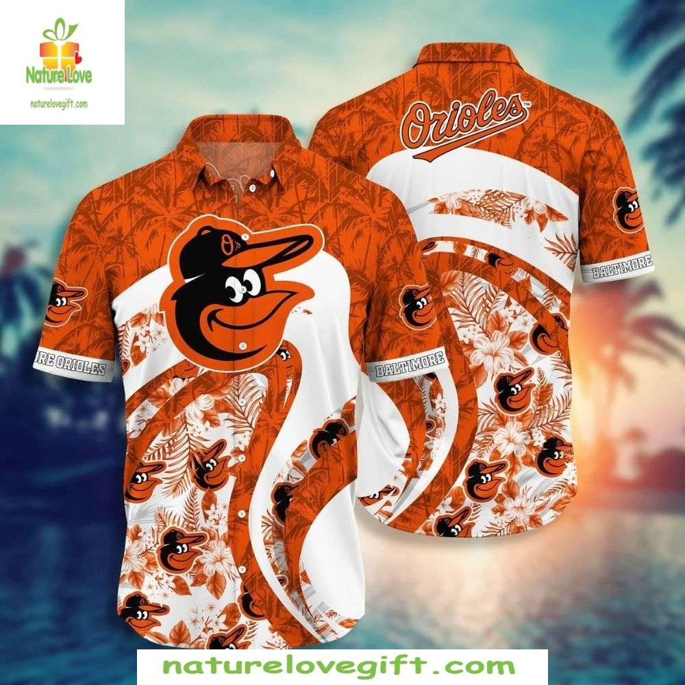 Baltimore Orioles Hawaiian Shirt White Floral Wave MLB Baseball Apparel