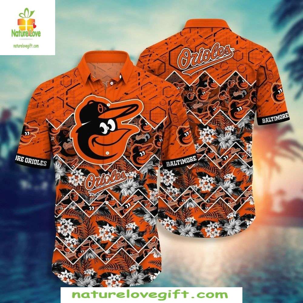Baltimore Orioles MLB Hawaiian Shirt Tropical Hibiscus Palm Design