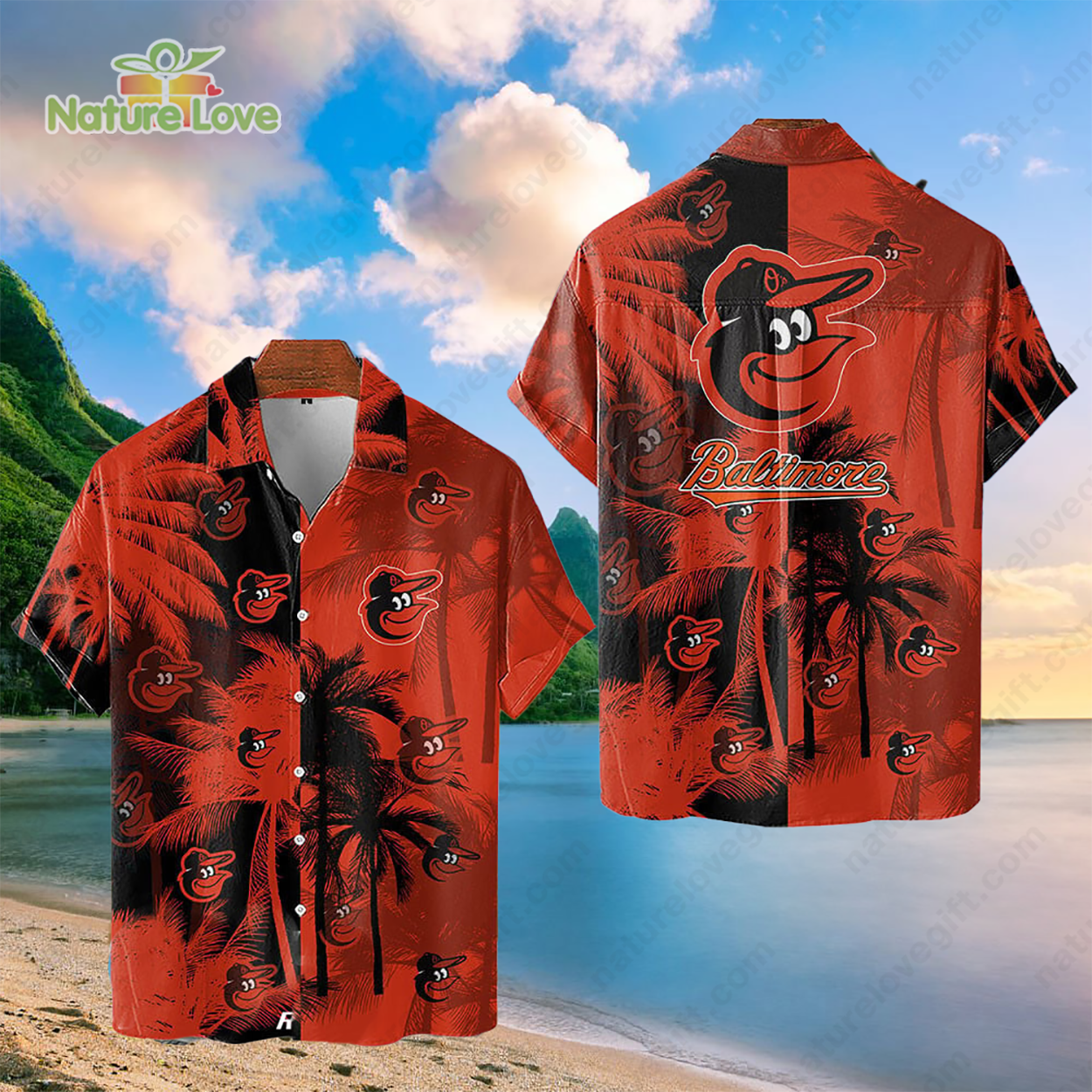 Baltimore Orioles Tropical Palm Trees MLB Hawaiian Shirt