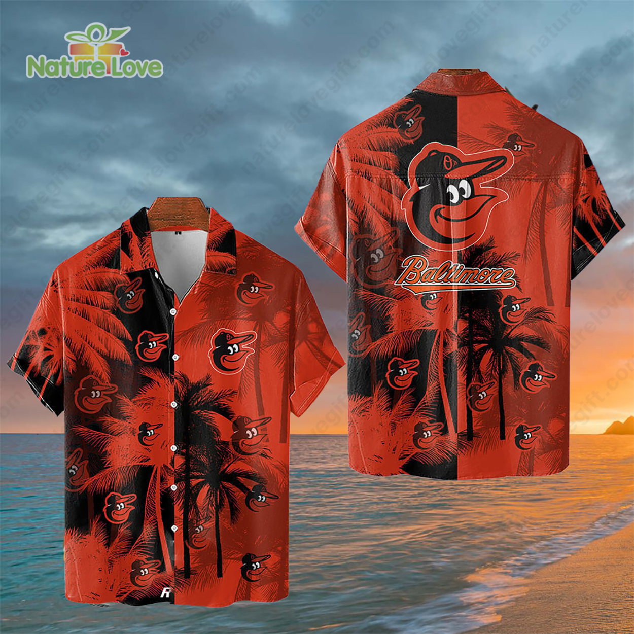 Baltimore Orioles Tropical Palm Trees MLB Hawaiian Shirt