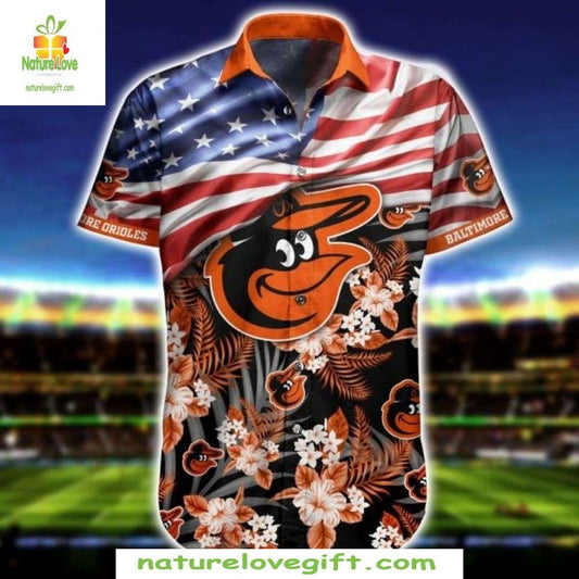Baltimore Orioles MLB Hawaiian Shirt Floral Patriotic Aloha Baseball Apparel