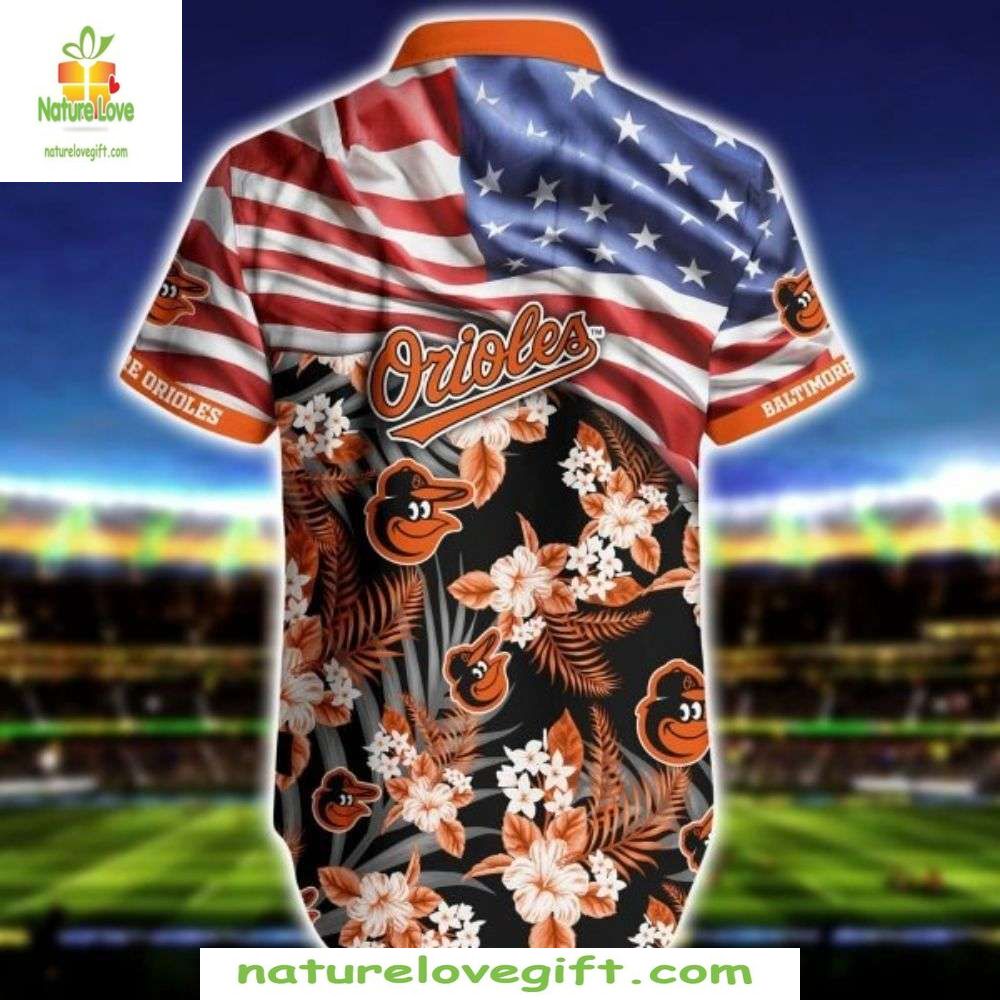 Baltimore Orioles MLB Hawaiian Shirt Floral Patriotic Aloha Baseball Apparel