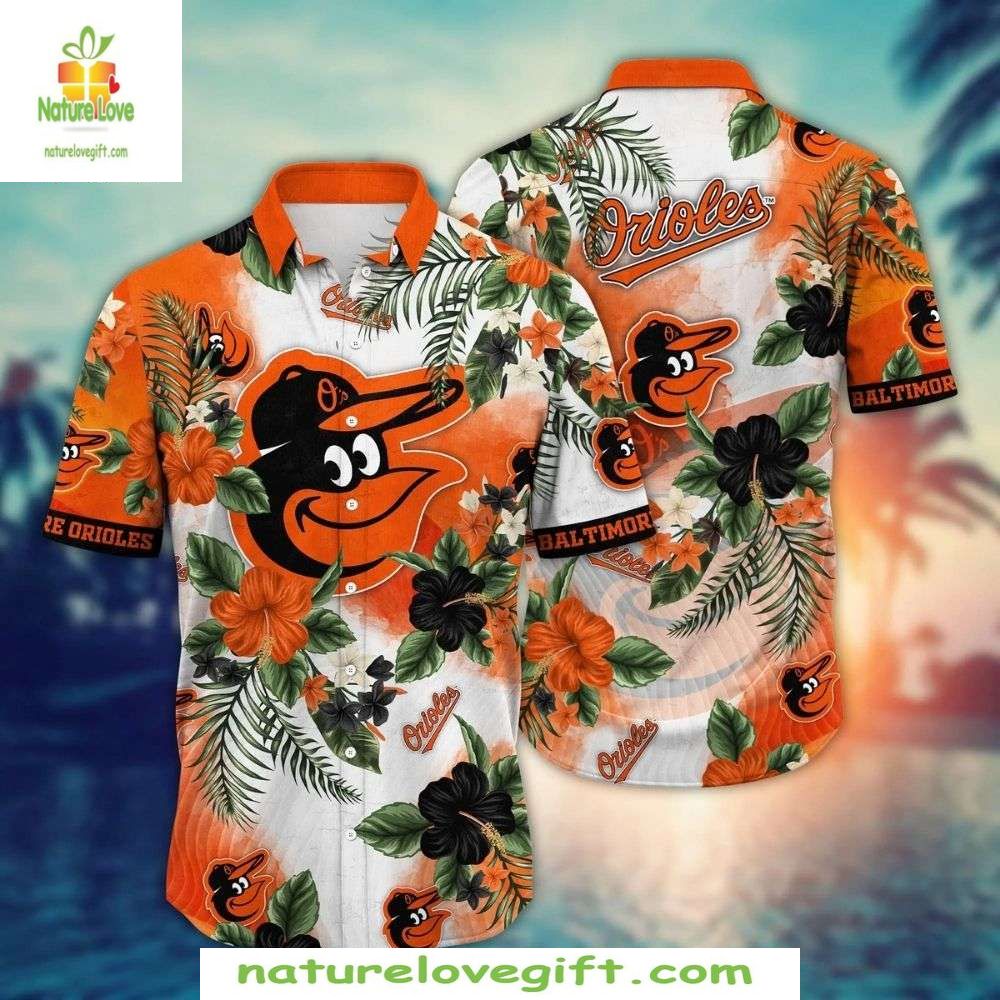 Baltimore Orioles Hawaiian Shirt Orange Hibiscus MLB Baseball Apparel