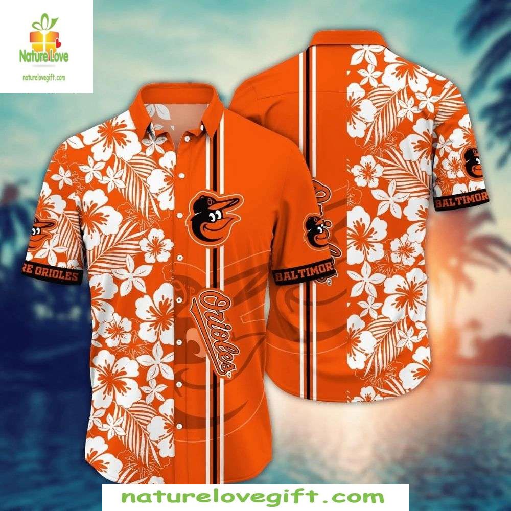 Baltimore Orioles Hawaiian Shirt Tropical Floral MLB Baseball Apparel