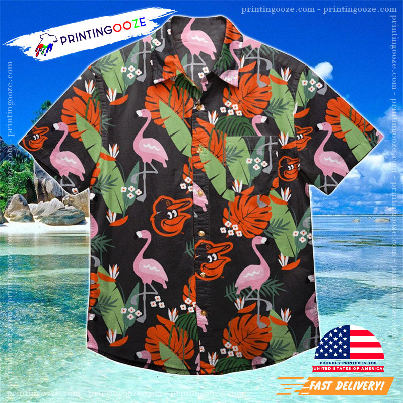 Baltimore Orioles Flamingos And Palm Trees MLB Hawaiian Shirt