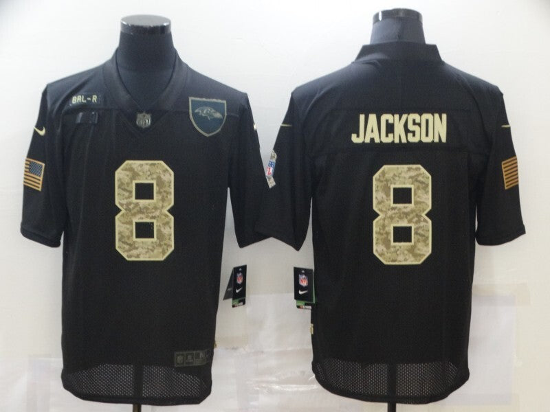 Baltimore Ravens #8 Lamar Jackson 20 Salute Camo Text 592