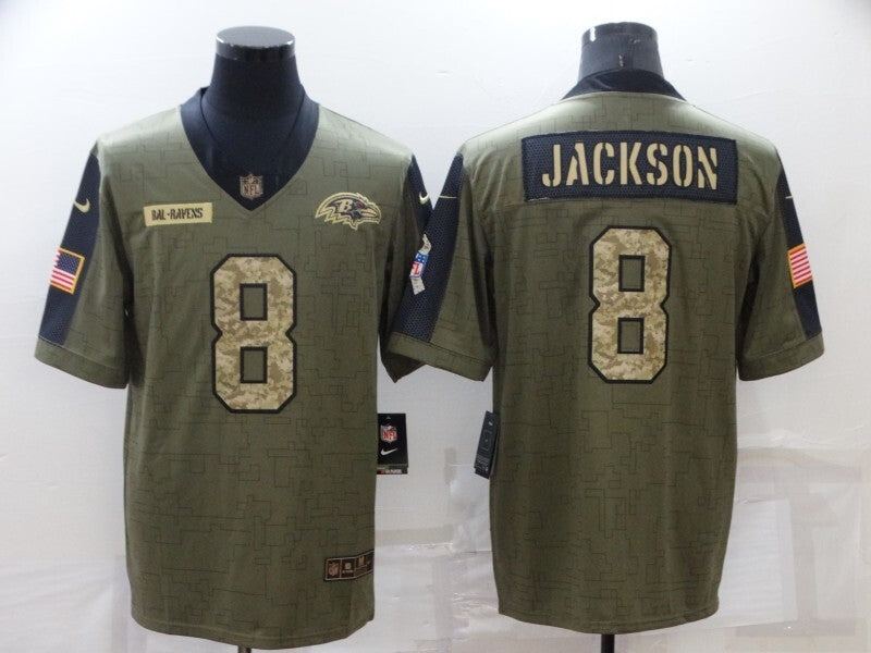 Baltimore Ravens #8 Lamar Jackson 21 Salute Camo Text 022 Style 2