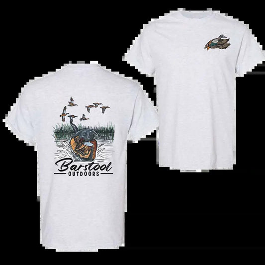 Barstool Outdoors Duck Hunt 2 Sided Shirt, Vintage Mallard Hunting Tshirt, Unisex Graphic Printed Tee, Cotton Shortsleeve Casual Womenswear, Daily Women's Top, Full Color, Full Size