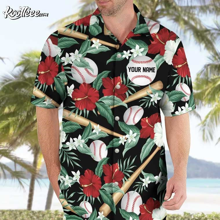 Baseball Floral Aloha Custom Name Hawaiian Shirt And Shorts