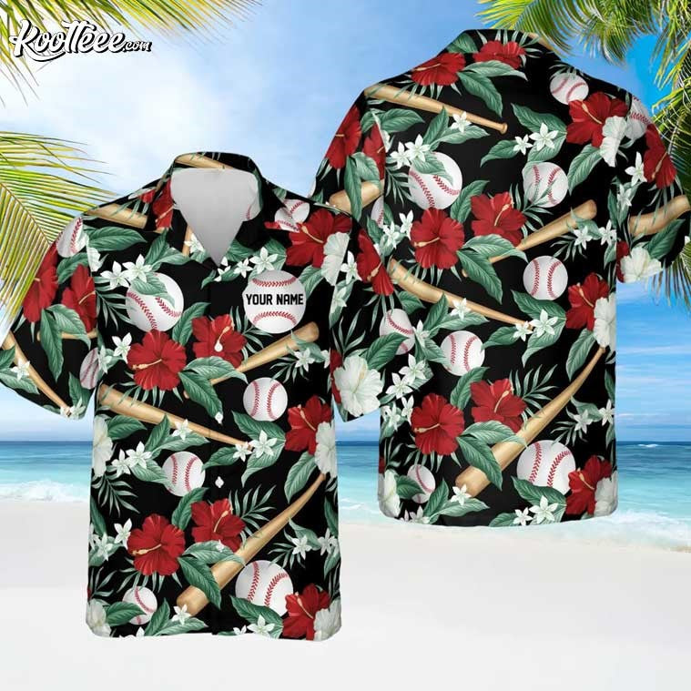 Baseball Floral Aloha Custom Name Hawaiian Shirt And Shorts
