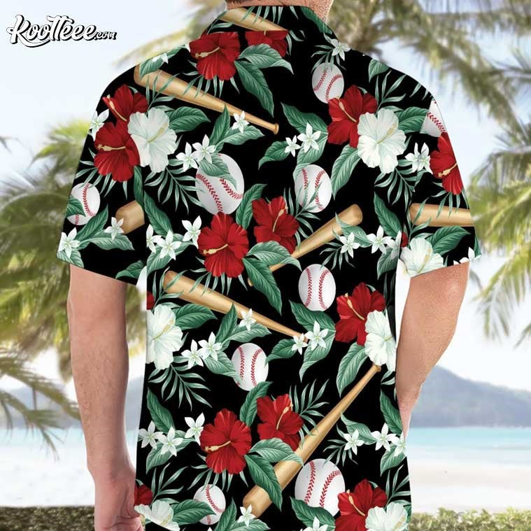 Baseball Floral Aloha Custom Name Hawaiian Shirt And Shorts