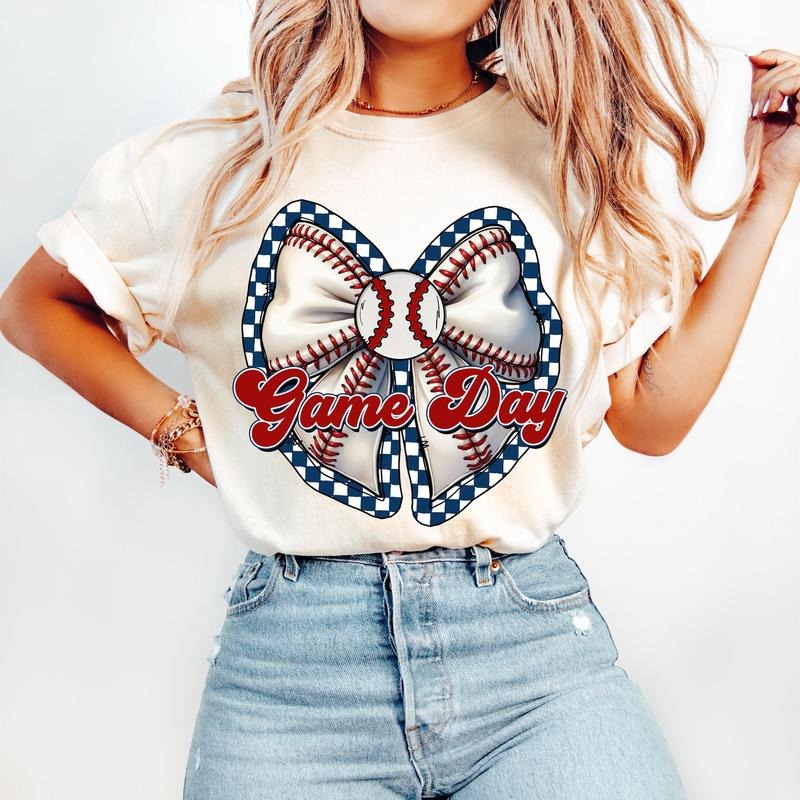 Baseball Game Day Coquette T-Shirt, Retro Baseball Checkered T-Shirt, Baseball Bow T-Shirt, Baseball Mama T-Shirt, Baseball Mom T-Shirt, Vintage Baseball