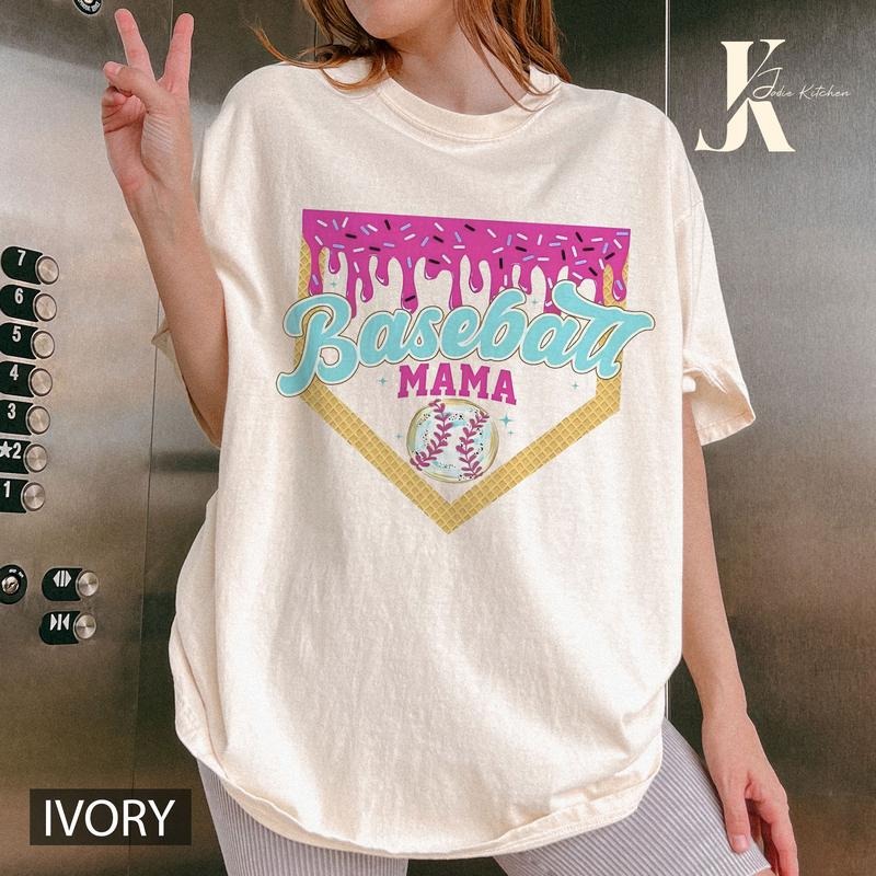 Baseball Mama Ice Cream Drip Shirt, Mama Baseball Shirt, Game Day Retro Football Fall Season T-Shirt Comfort Cotton...