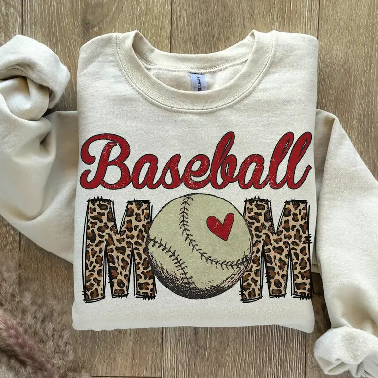 Baseball Mom Leopard Print T-shirt, Baseball Mama Tee, Baseball Lover Gift, Game Day Sweatshirt Hoodie | InkThreadWorks.com
