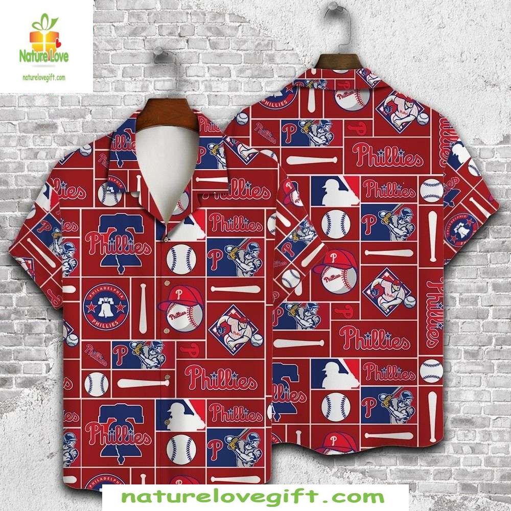 Philadelphia Phillies Hawaiian Shirt Red Blue Team Spirit MLB Baseball Apparel