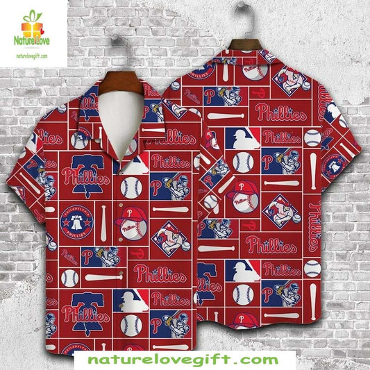 Philadelphia Phillies Hawaiian Shirt Red Blue Team Spirit MLB Baseball Apparel