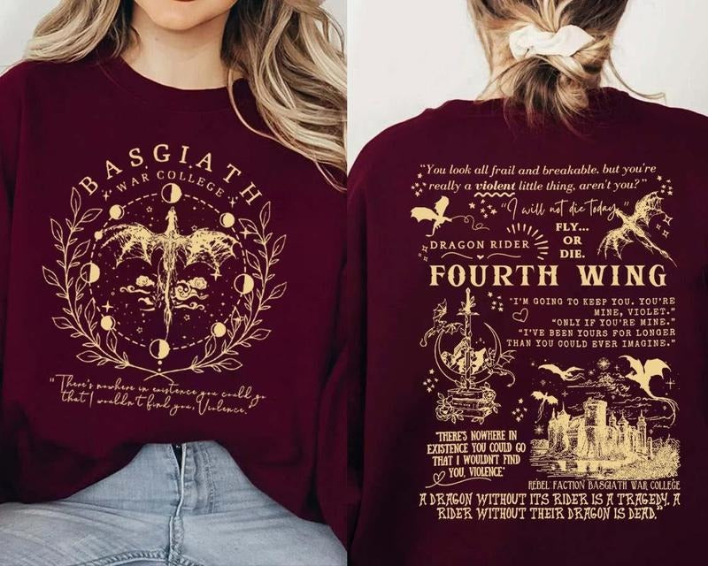 Basgiath War College 2-Sided Sweatshirt, Fourth Wing  s Shirts, The Empyrean Series, Violet Sorrengail Fantasy...